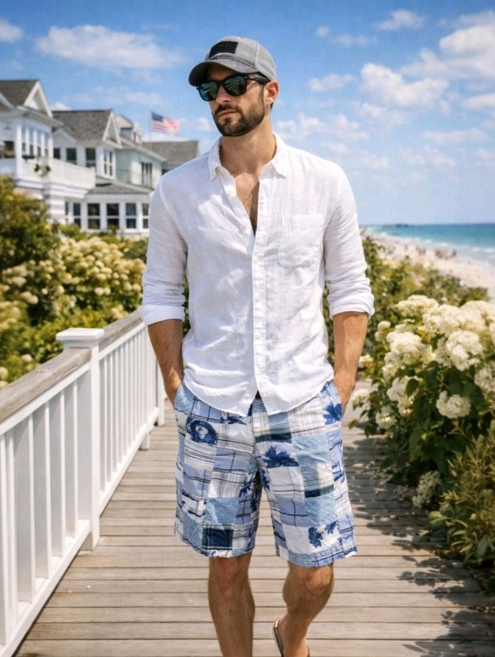 American Eagle Blue White Madras Shorts Size 30 Plaid Preppy Coastal Patchwork